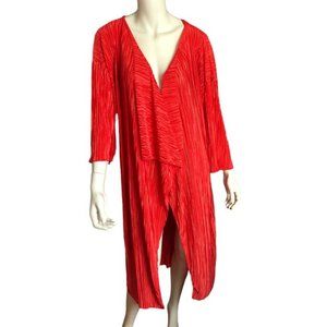 LuLaRoe Red Coral Pleated Drape Overlay | Open Front Cover-Up | Size L
